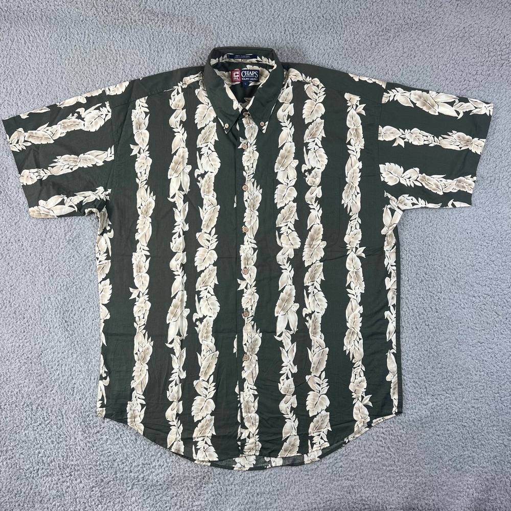 Chaps Ralph Lauren Button Down Shirt Men's‎ L Green Cream Leaf Safari NWT